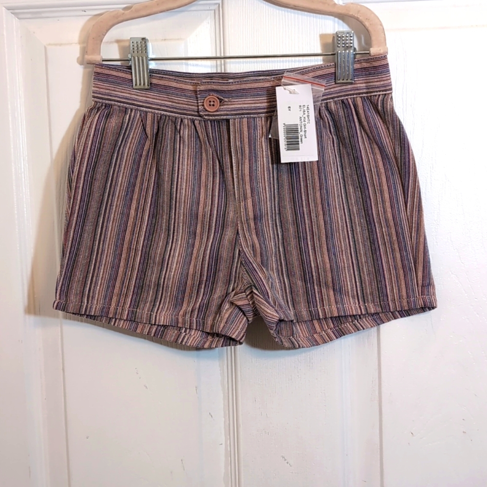 C de C Multicolor Striped Girls' Shorts - Pink, Blue, Tan
